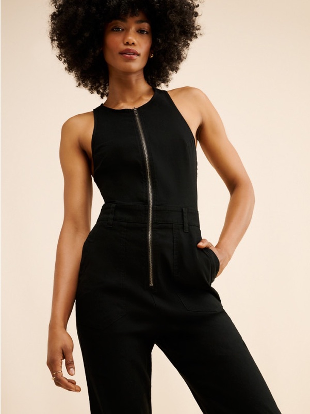 Anthropologie Black Wide-Leg Zip Front Jumpsuit